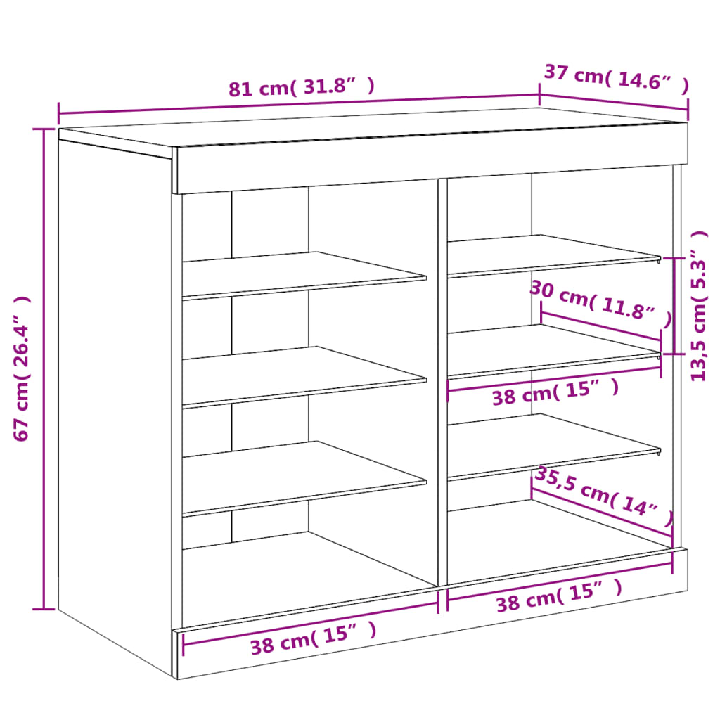 vidaXL Komoda s LED svetlami biela 81x37x67 cm