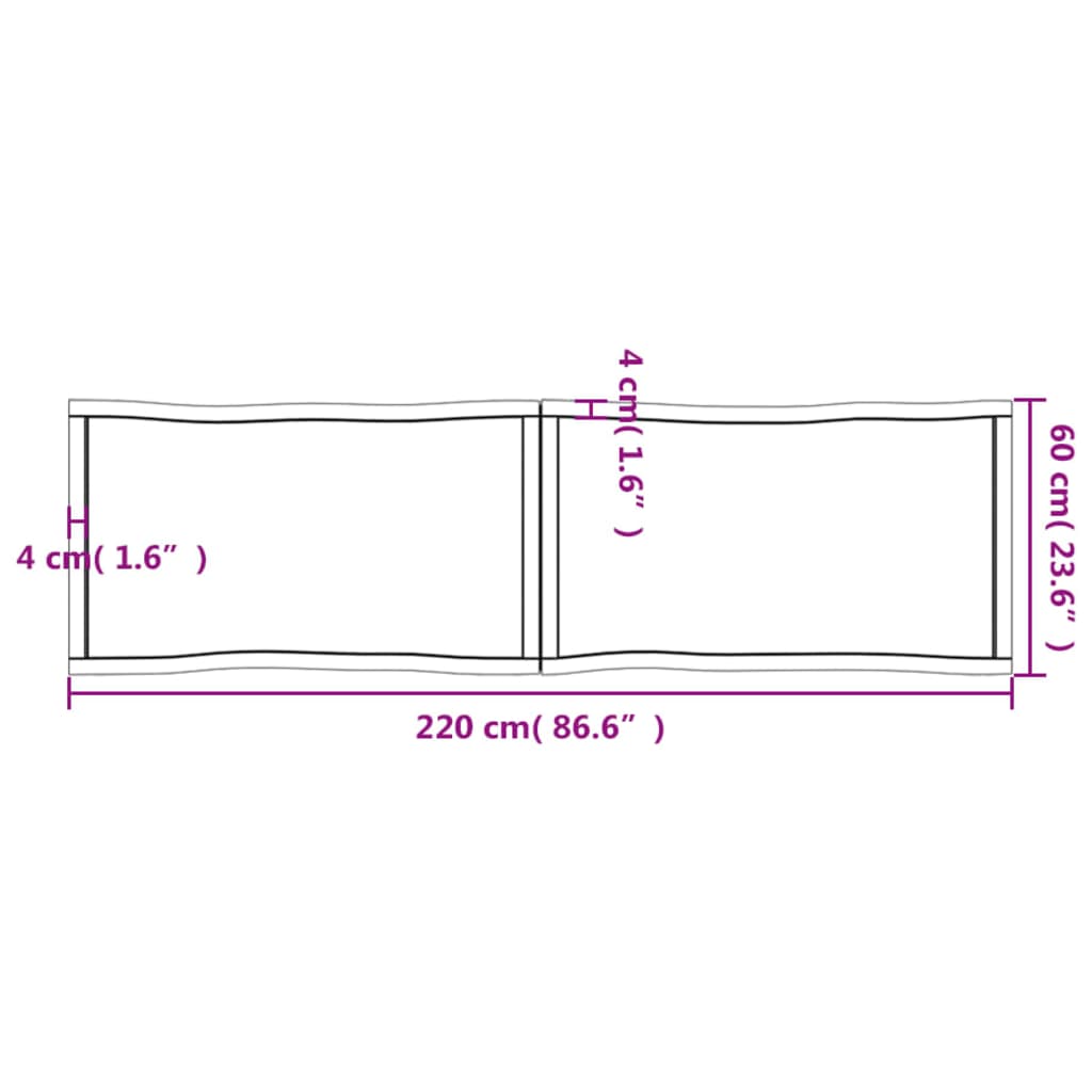 vidaXL Stolová doska svetlohnedá 220x60x(2-6)cm ošetrený masív hrany