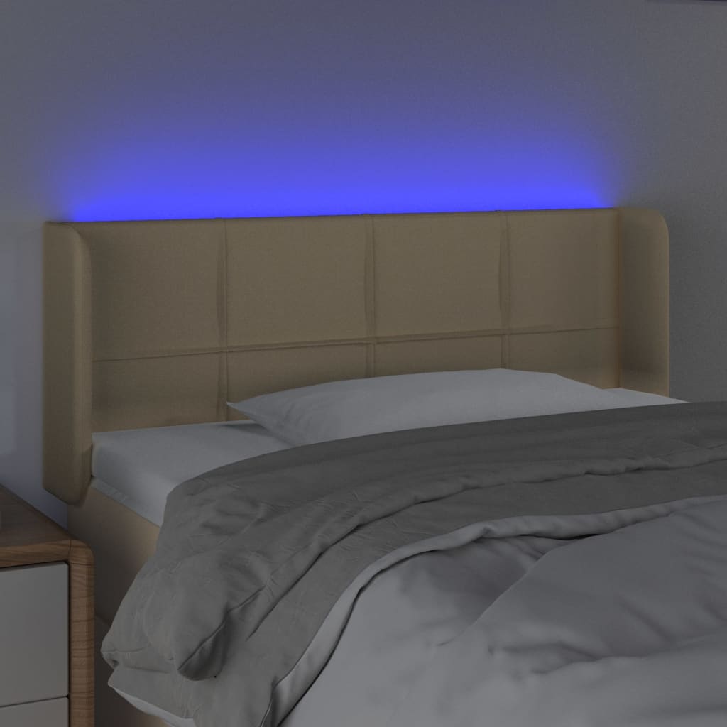 vidaXL Čelo postele s LED krémové 83x16x78/88 cm látka