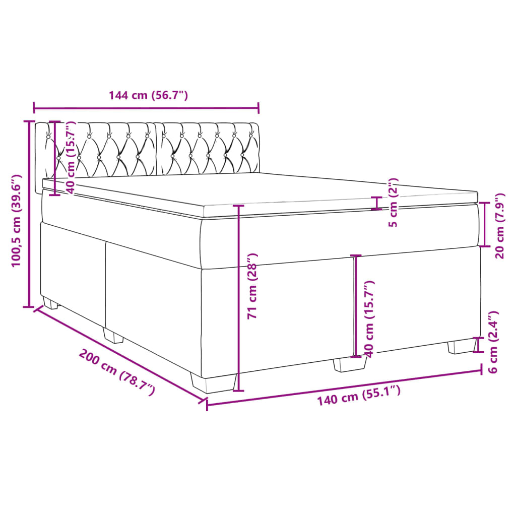 vidaXL Posteľný rám boxsping s matracom tmavoružový 140x200 cm zamat