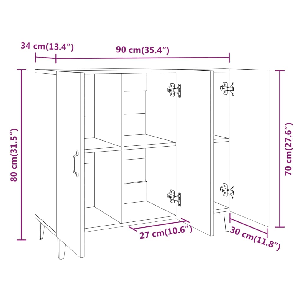 vidaXL Komoda hnedý dub 90x34x80 cm kompozitné drevo