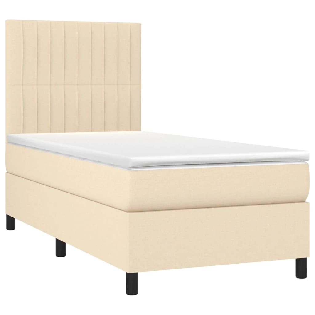 vidaXL Posteľný rám boxspring s matracom krémový 90x190 cm látka