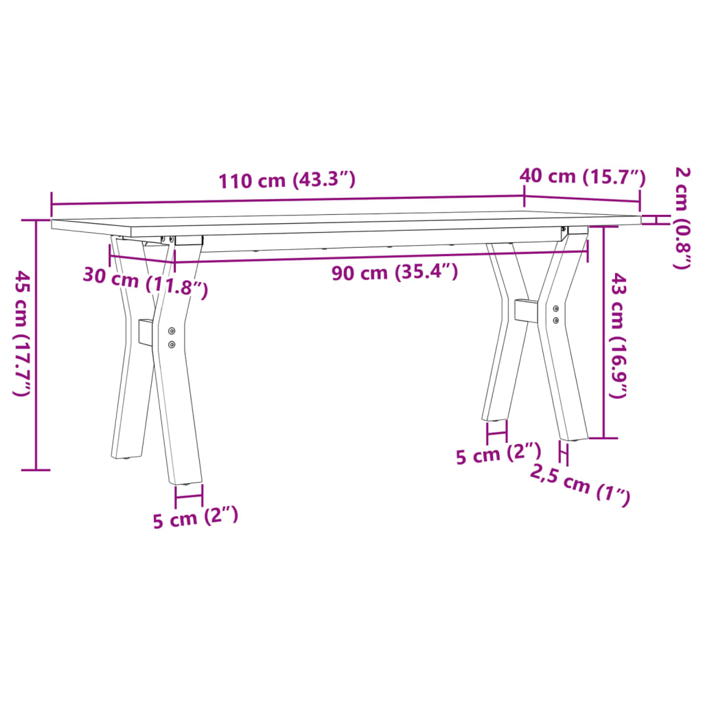 vidaXL Konferenčný stolík v tvare Y 110x40x45 cm borovica a liatina