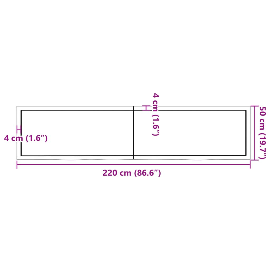 vidaXL Nástenná polica tmavohnedá 220x50x(2-6)cm ošetrený dubový masív