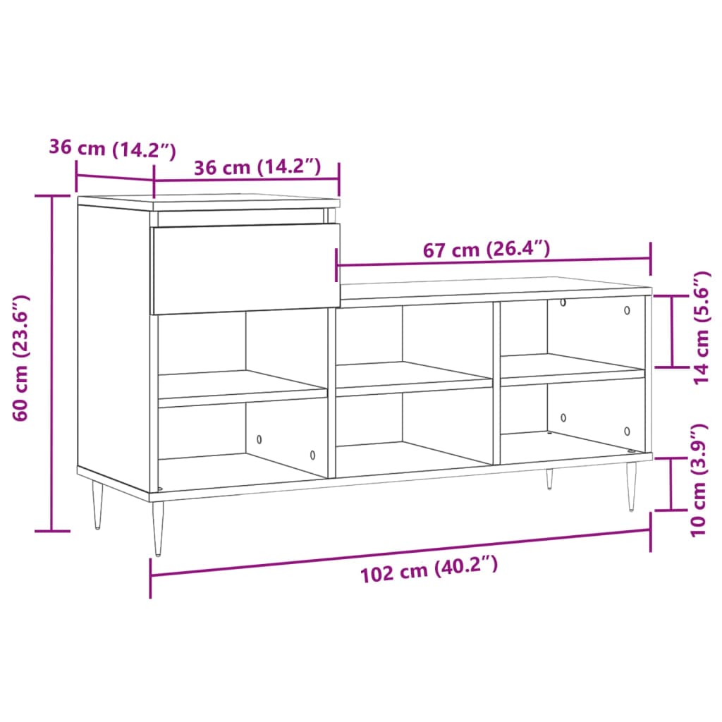 vidaXL Botník sivý dub sonoma 102x36x60 cm spracované drevo