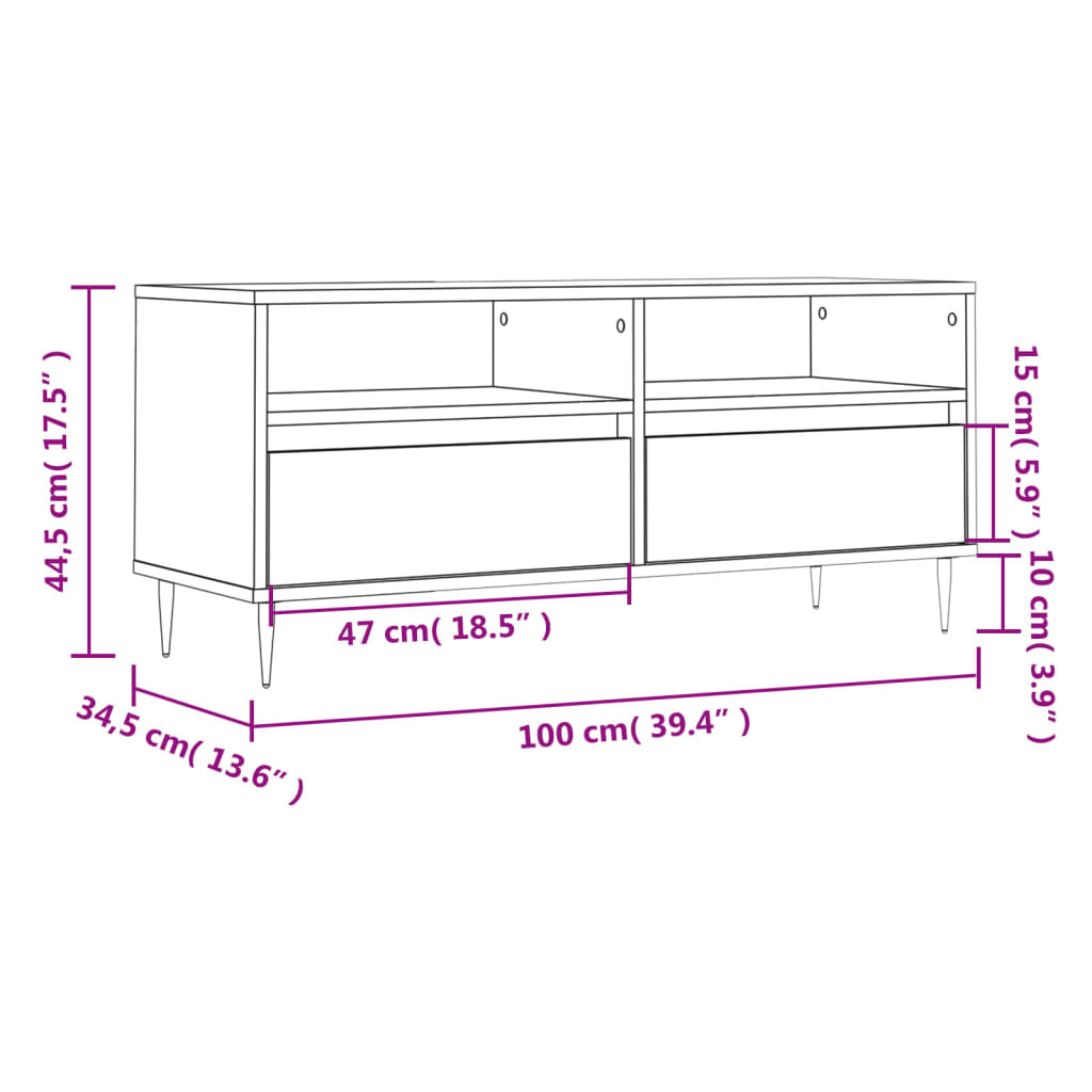 vidaXL TV skrinka sivý dub sonoma 100x34,5x44,5 cm spracované drevo