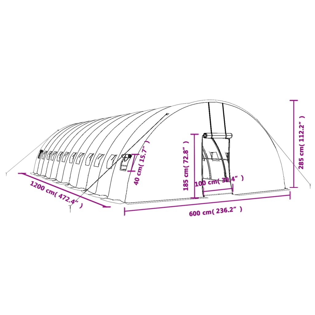 vidaXL Fóliovník s oceľovým rámom zelený 72 m² 12x6x2,85 m