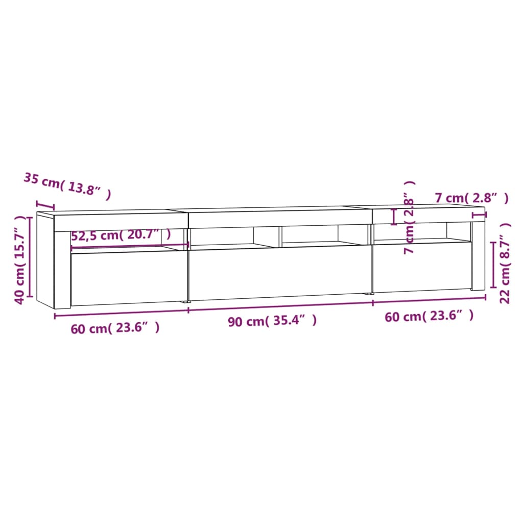 vidaXL TV skrinka s LED svetlami sivá sonoma 210x35x40 cm