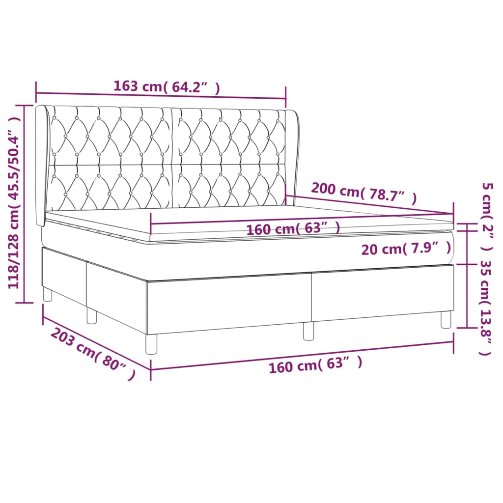 vidaXL Posteľný rám boxsping s matracom ružový 160x200 cm zamat