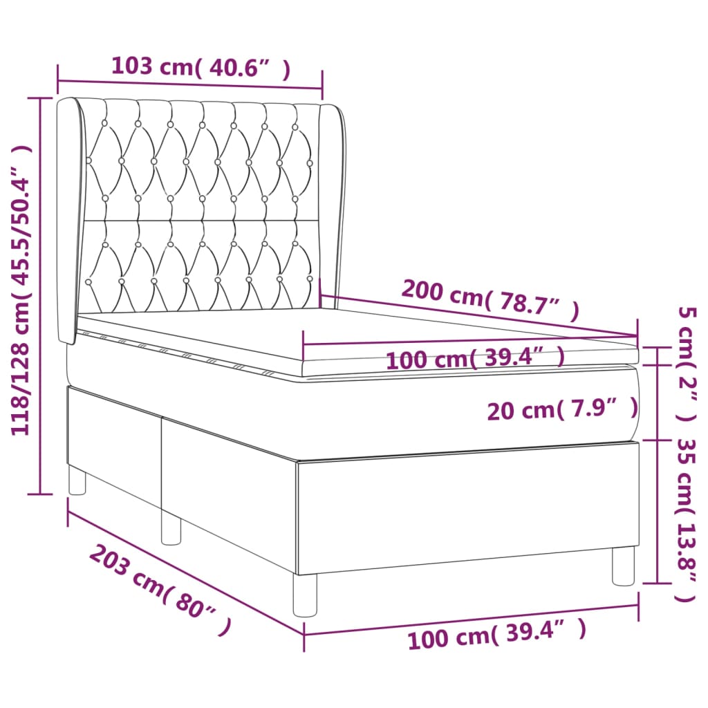 vidaXL Posteľný rám boxsping s matracom ružový 100x200 cm zamat