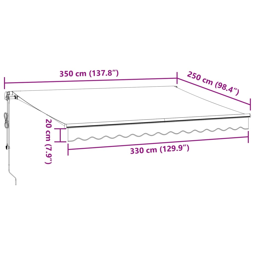 vidaXL Automaticky zaťahovacia markíza s LED burgundská 350x250 cm