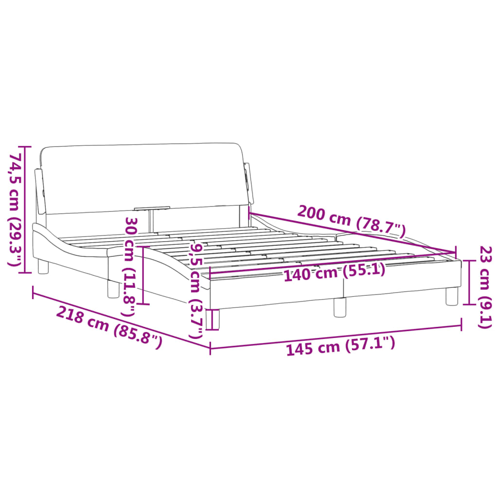 vidaXL Rám postele s čelom tmavosivý 140x200 cm zamat