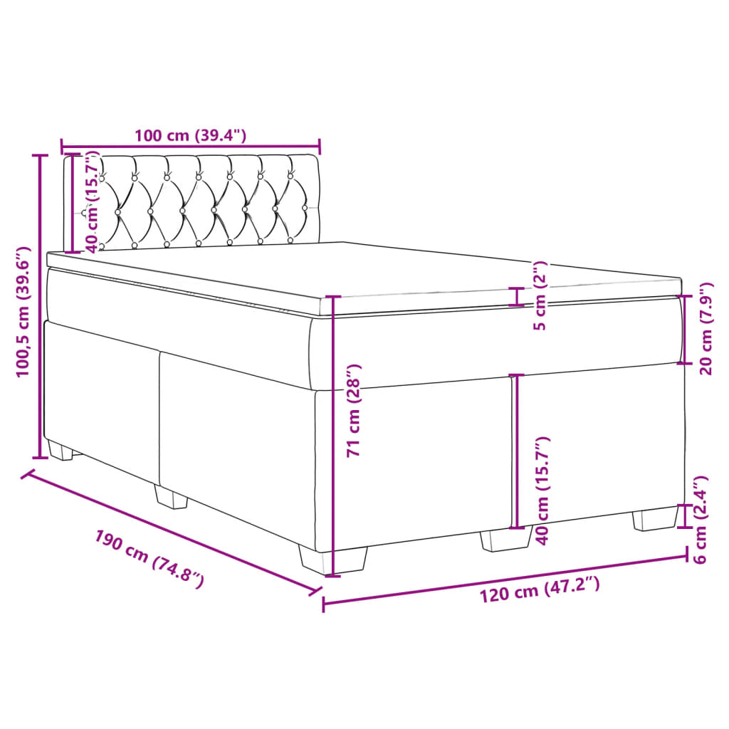 vidaXL Boxspring posteľ s matracom, tmavomodrá 120x190 cm, zamat