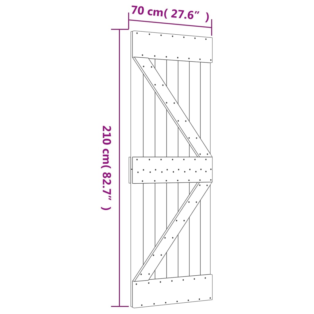 vidaXL Posuvné dvere so sadou kovania 70x210 cm borovicový masív