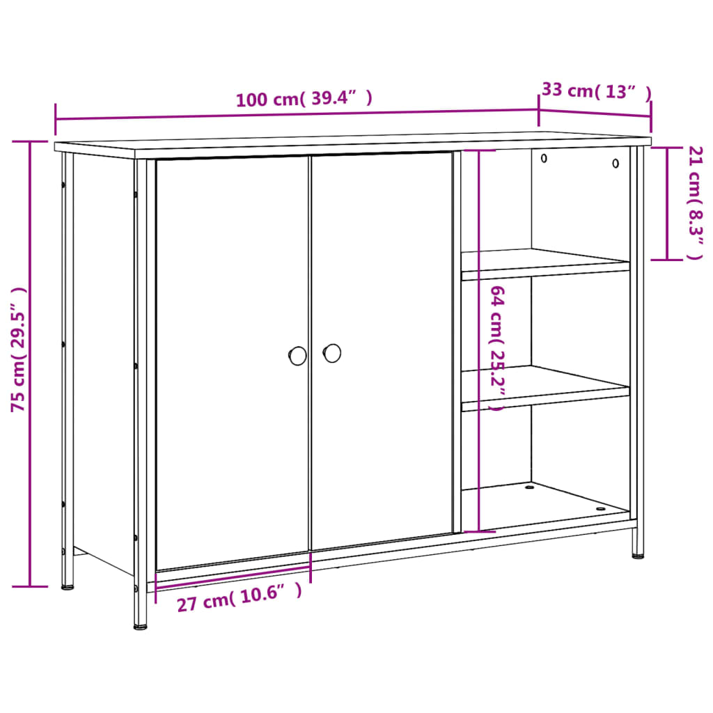 vidaXL Komoda čierna 100x33x75 cm kompozitné drevo