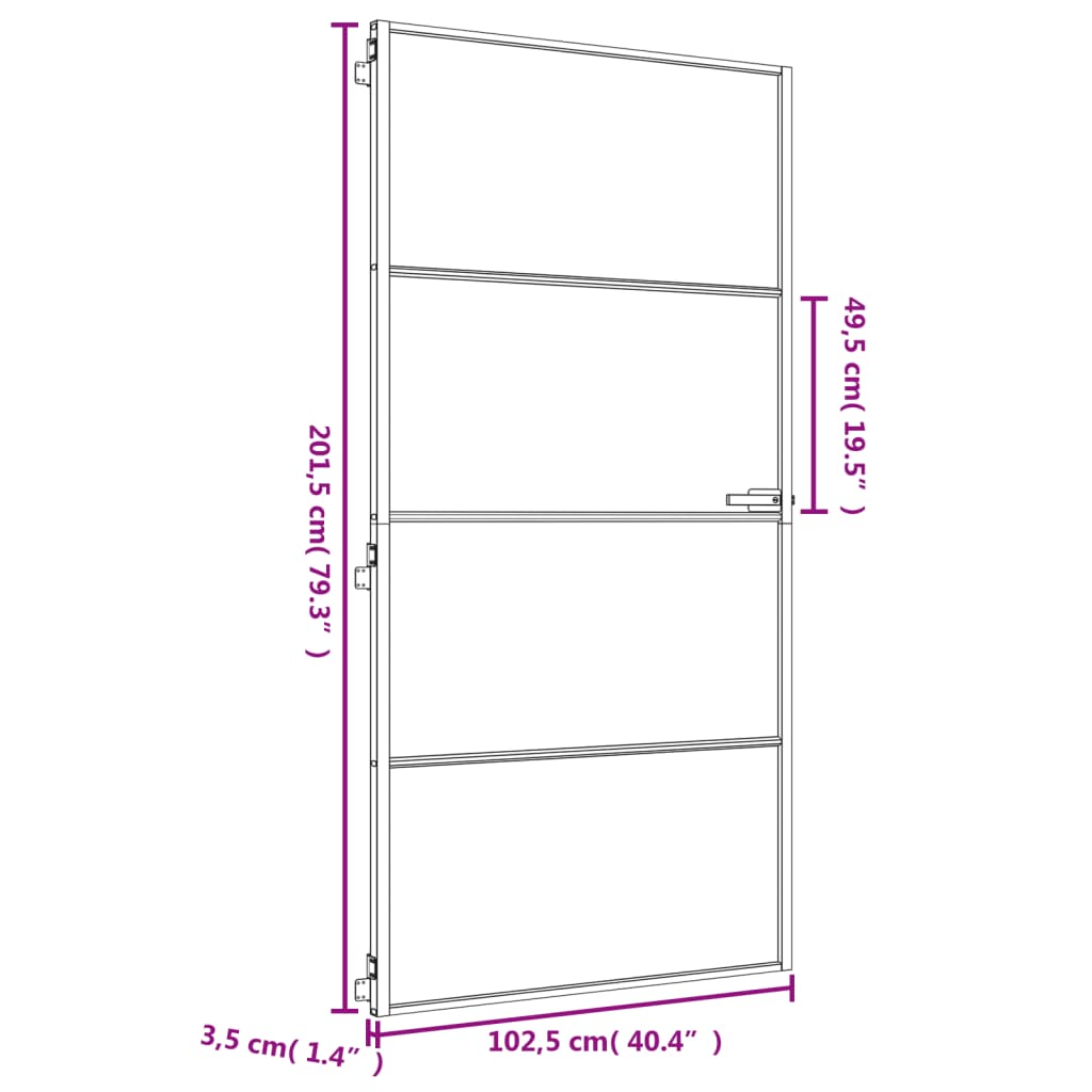 vidaXL Vnútorné dvere tenké zlaté 102,5x201, 5cm tvrdené sklo a hliník