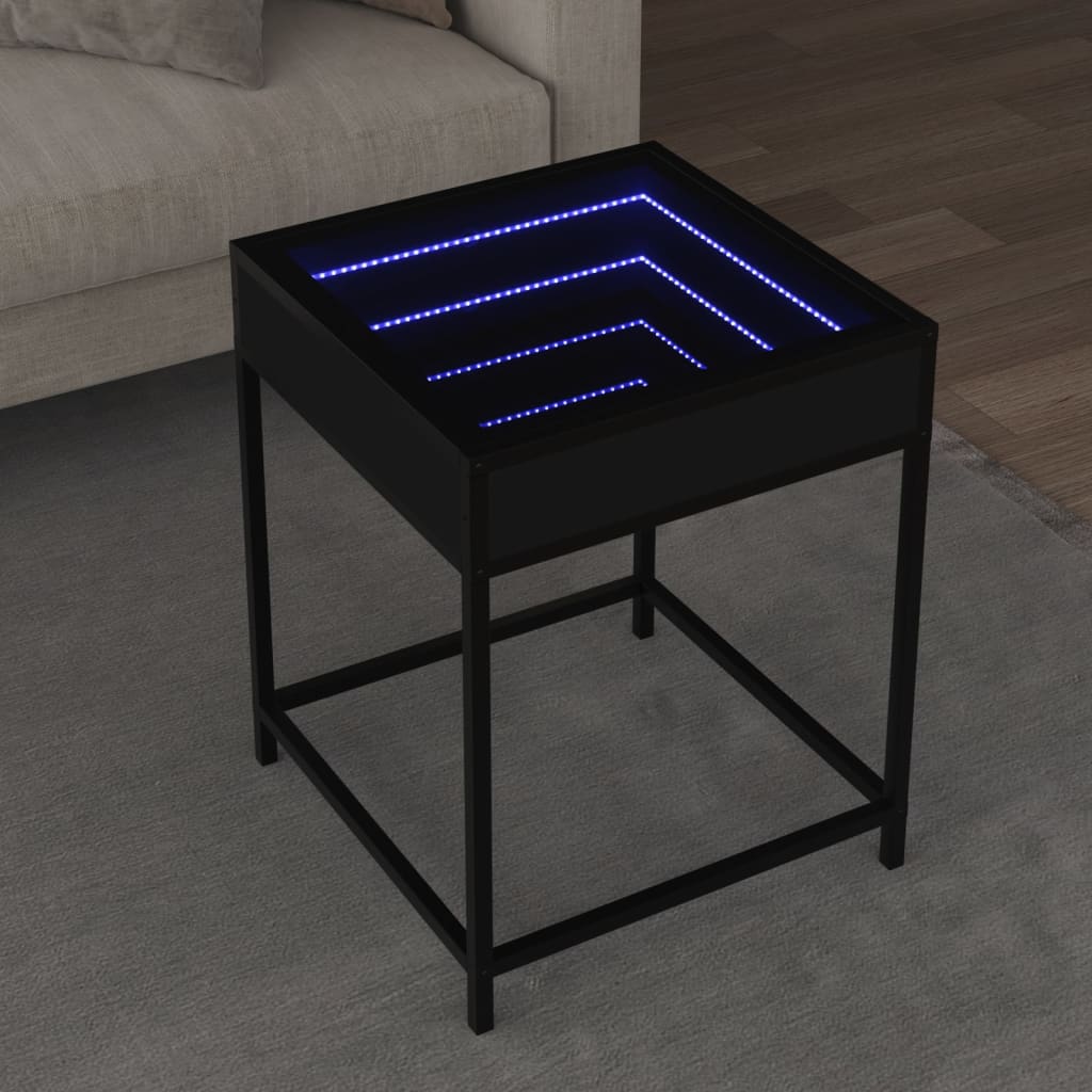 vidaXL Nočný stolík s nekonečnými LED čierny 40x40x51 cm