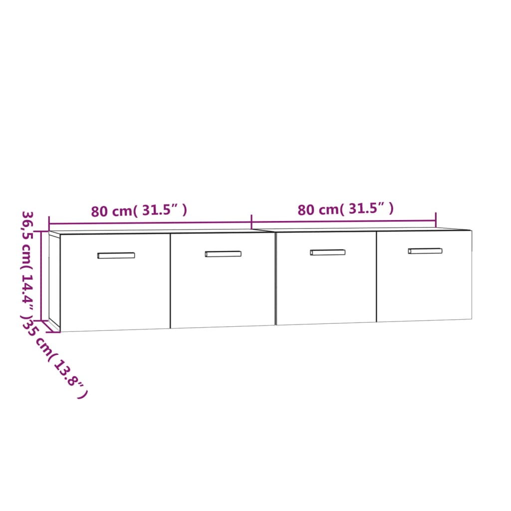 vidaXL Nástenné skrinky 2 ks dymový dub 80x35x36,5 cm spracované drevo