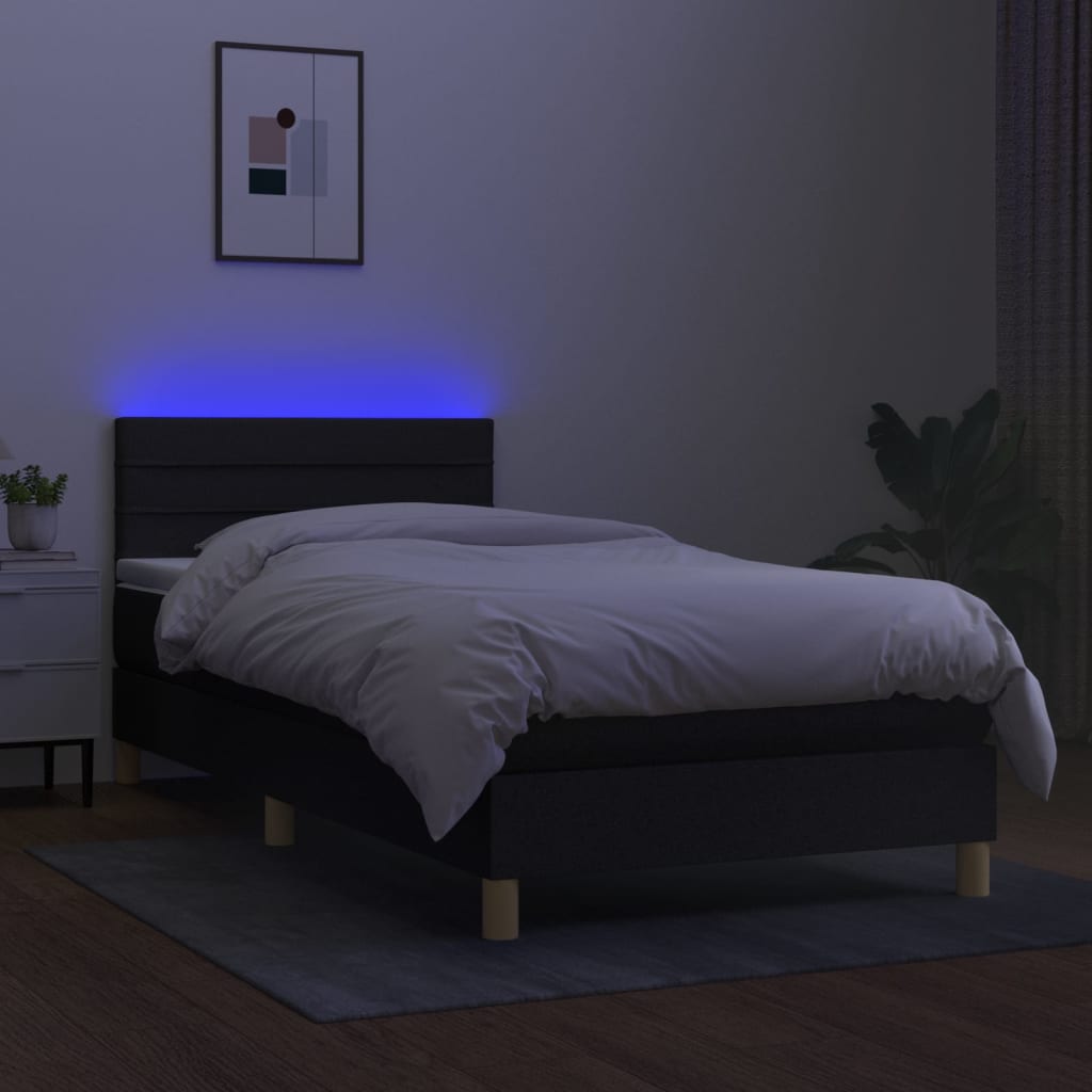 vidaXL Posteľ boxsping s matracom a LED čierna 90x190 cm látka