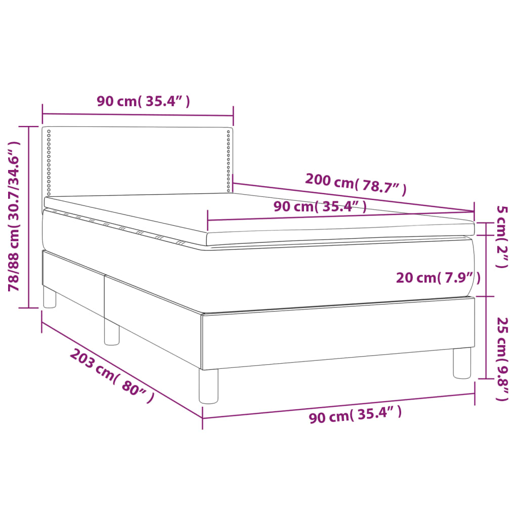 vidaXL Posteľný rám boxsping s matracom bledosivý 90x200 cm zamat