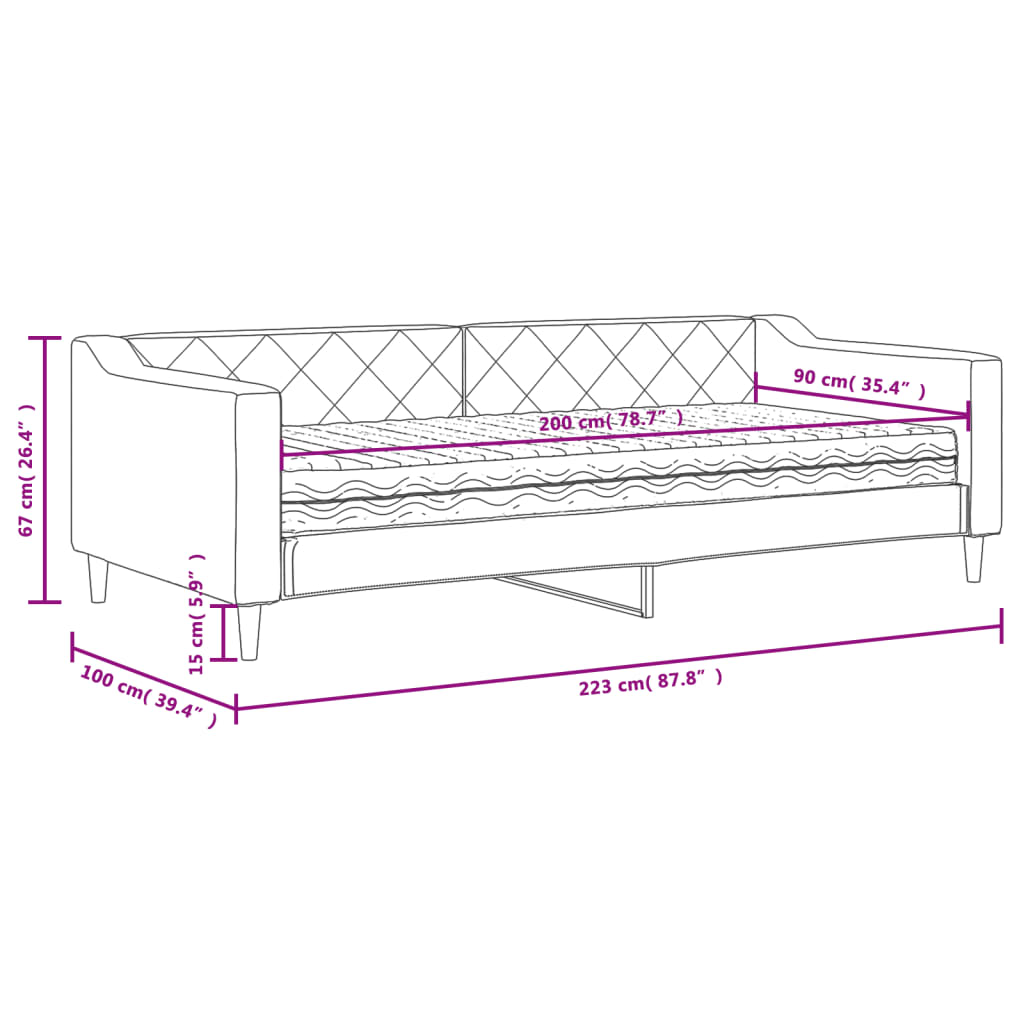 vidaXL Denná posteľ s matracom krémová 90x200 cm látka