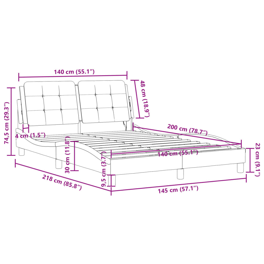 vidaXL Posteľný rám s LED svetlami, hnedý 140x200 cm, umelá koža