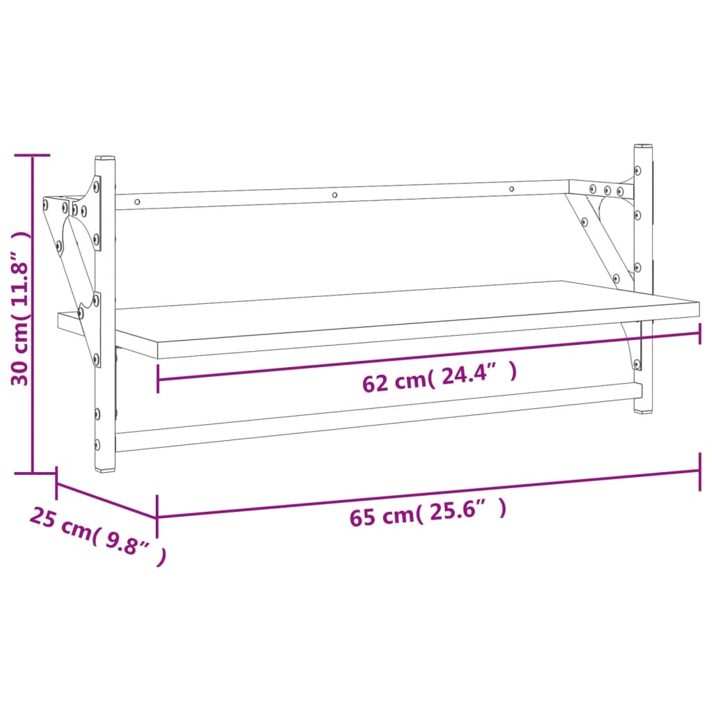 vidaXL Nástenné police s tyčami 2 ks dymový dub 65x25x30 cm