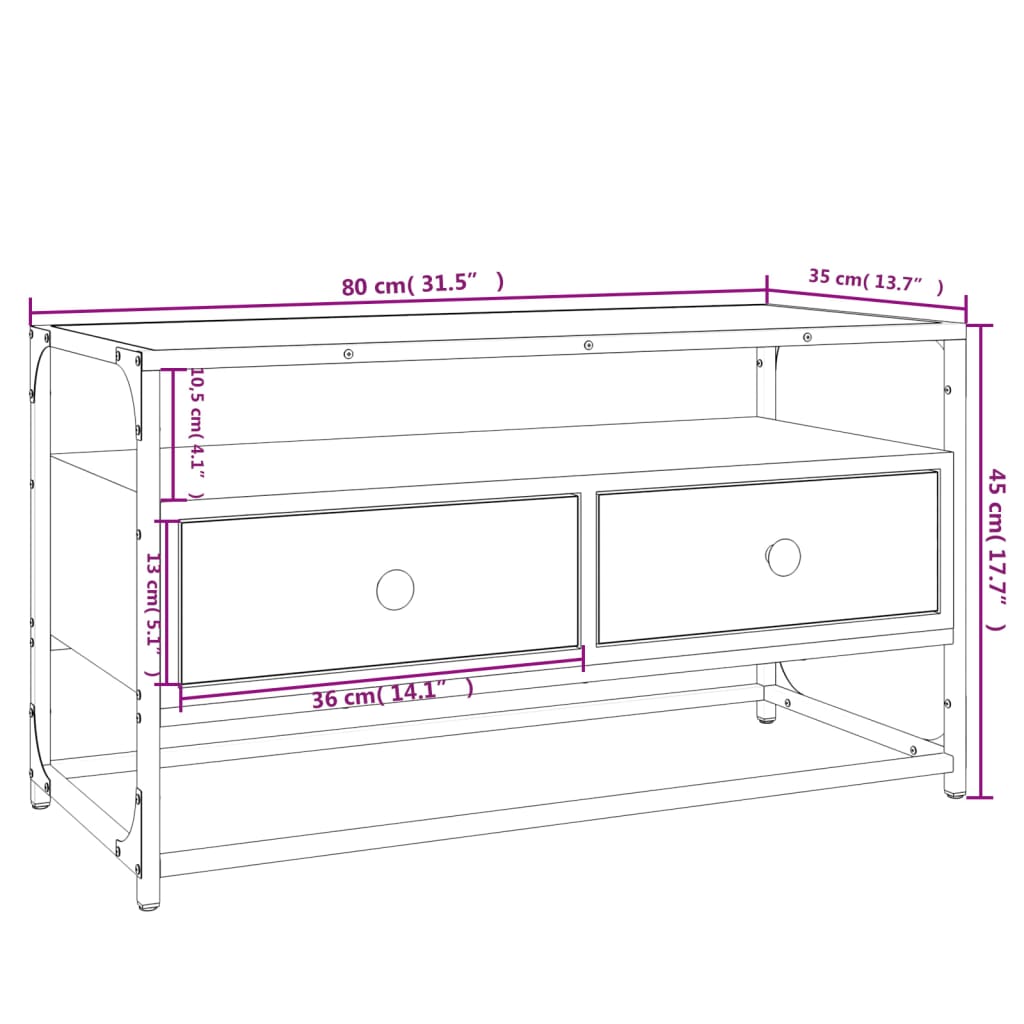 vidaXL TV skrinka hnedý dub 80x35x45 cm spracované drevo