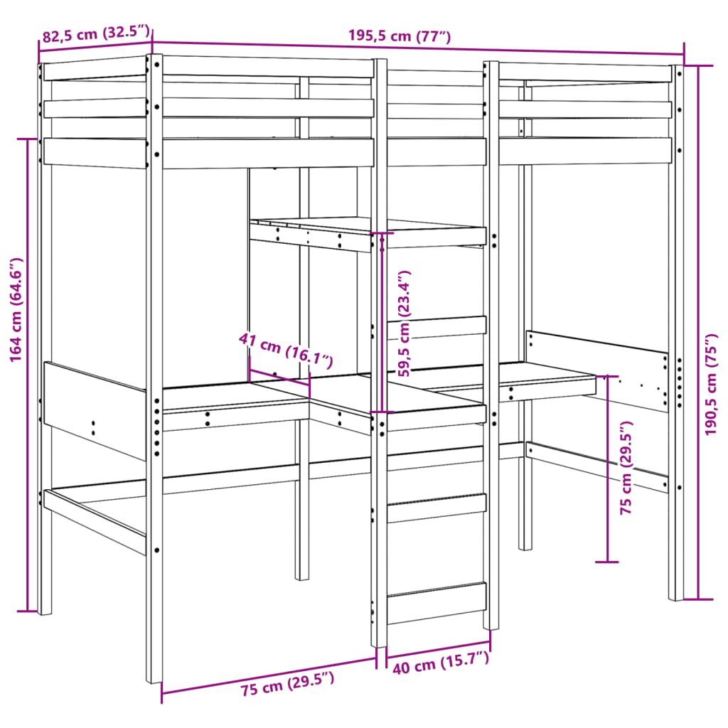 vidaXL Vyvýšená posteľ bez matraca 75x190 cm, borovicový masív