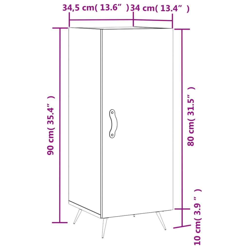 vidaXL Komoda biela 34,5x34x90 cm spracované drevo