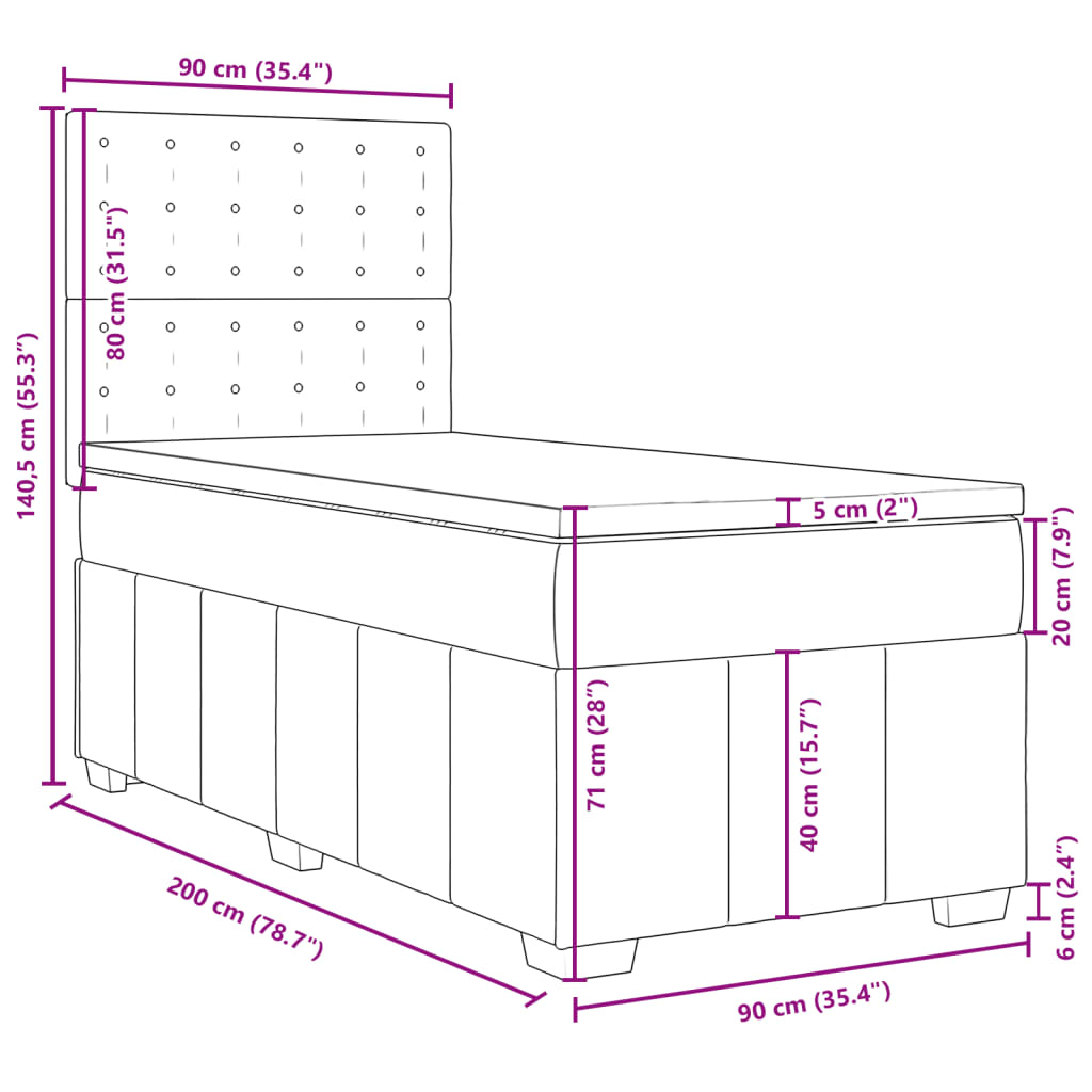 vidaXL Posteľný rám boxsping s matracom bledosivý 90x200 cm látka