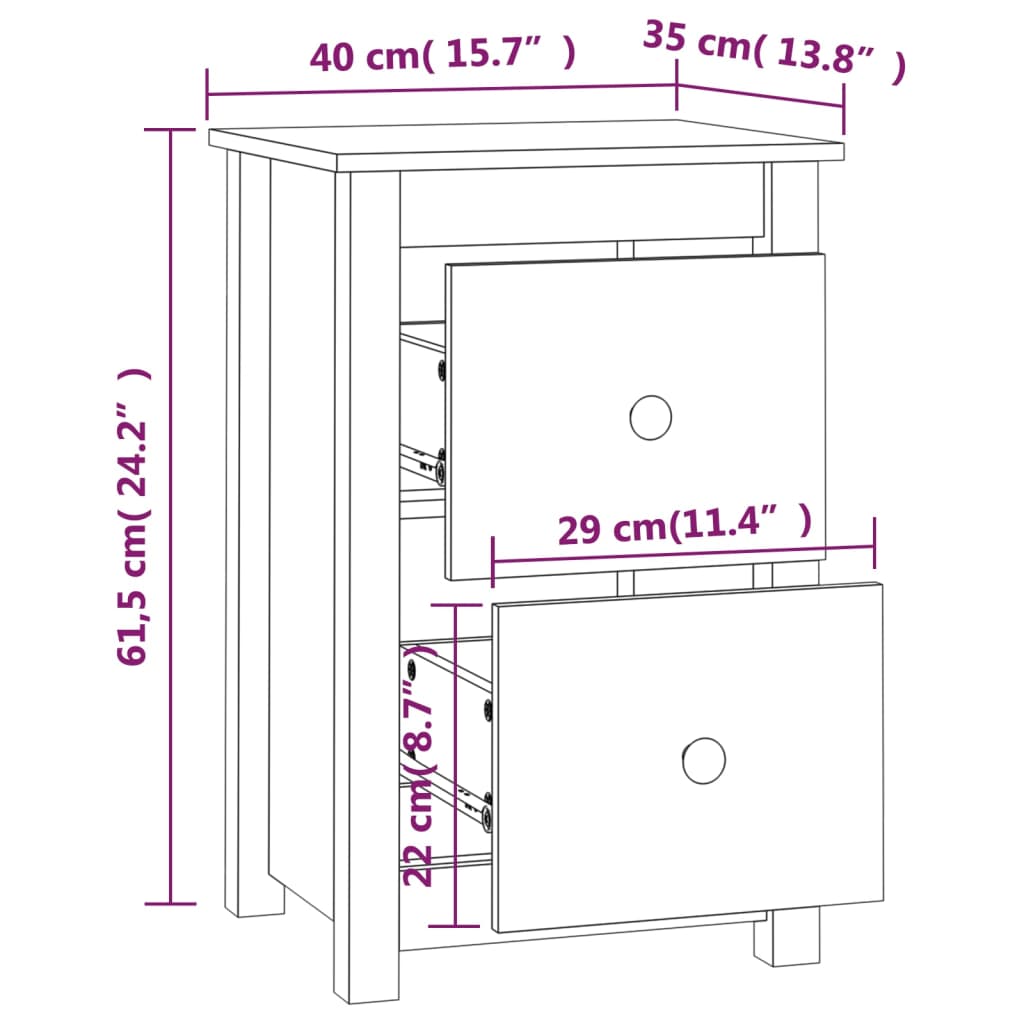 vidaXL Nočné stolíky 2 ks čierne 40x35x61,5cm masívne borovicové drevo