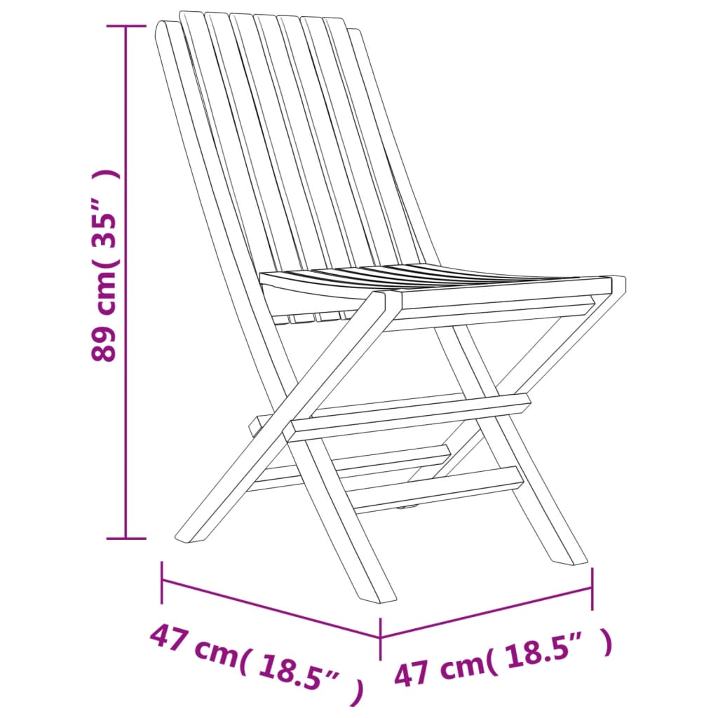 vidaXL Skladacie záhradné stoličky 2 ks 47x47x89 tíkový masív
