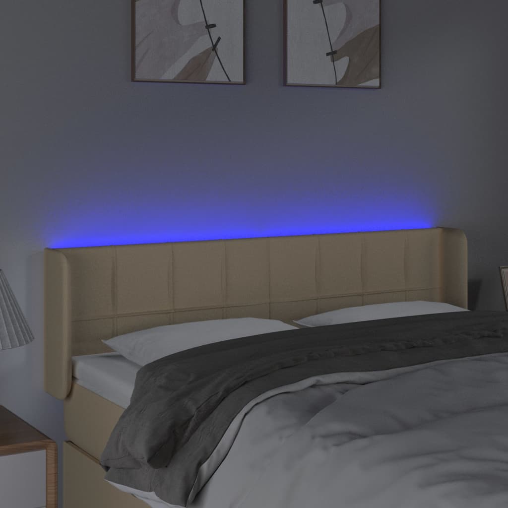 vidaXL Čelo postele s LED krémové 147x16x78/88 cm látka