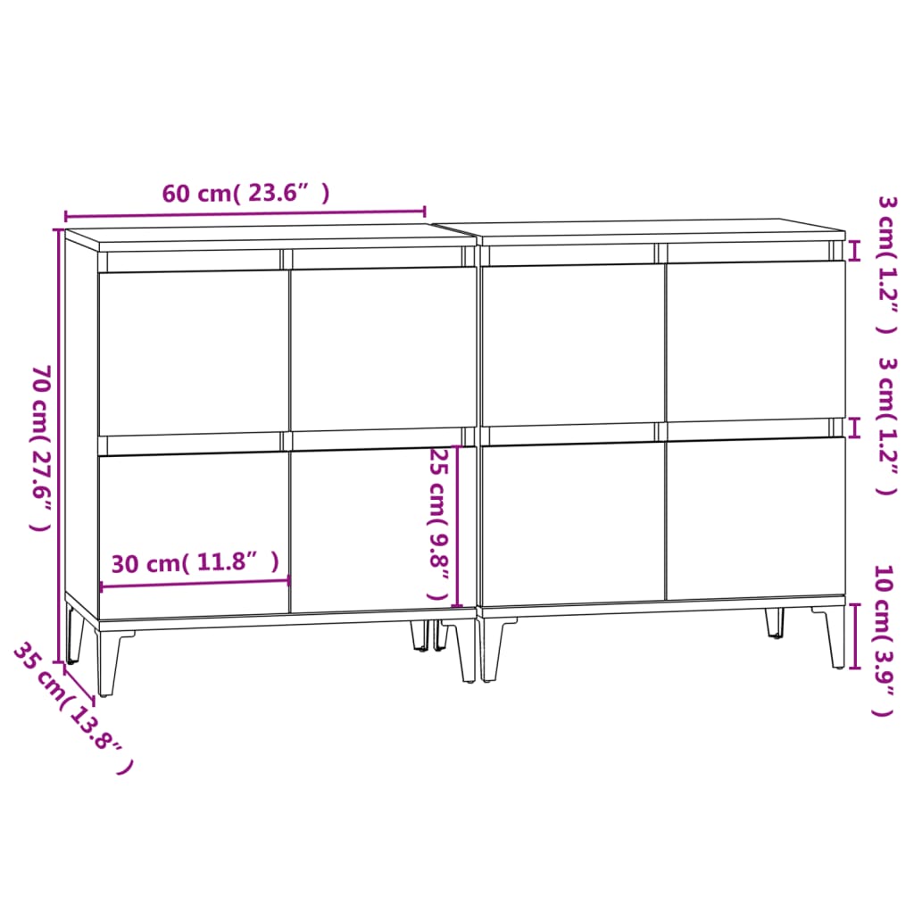 vidaXL Komody 2 ks čierne 60x35x70 cm kompozitné drevo