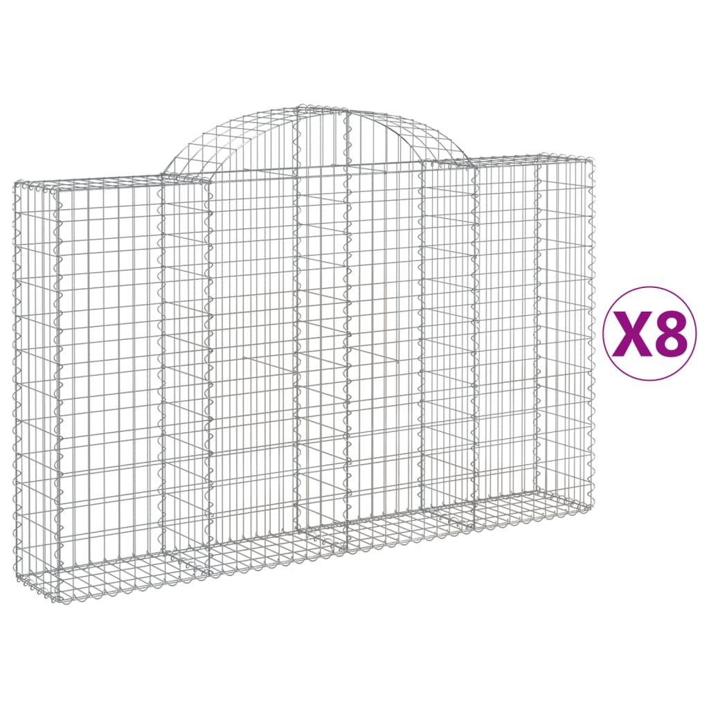 vidaXL Oblúkové gabionové koše 8 ks 200x30x120/140 cm pozink. železo