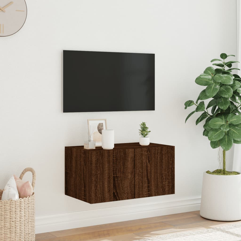 vidaXL TV nástenná skrinka s LED svetlami hnedý dub 60x35x31 cm