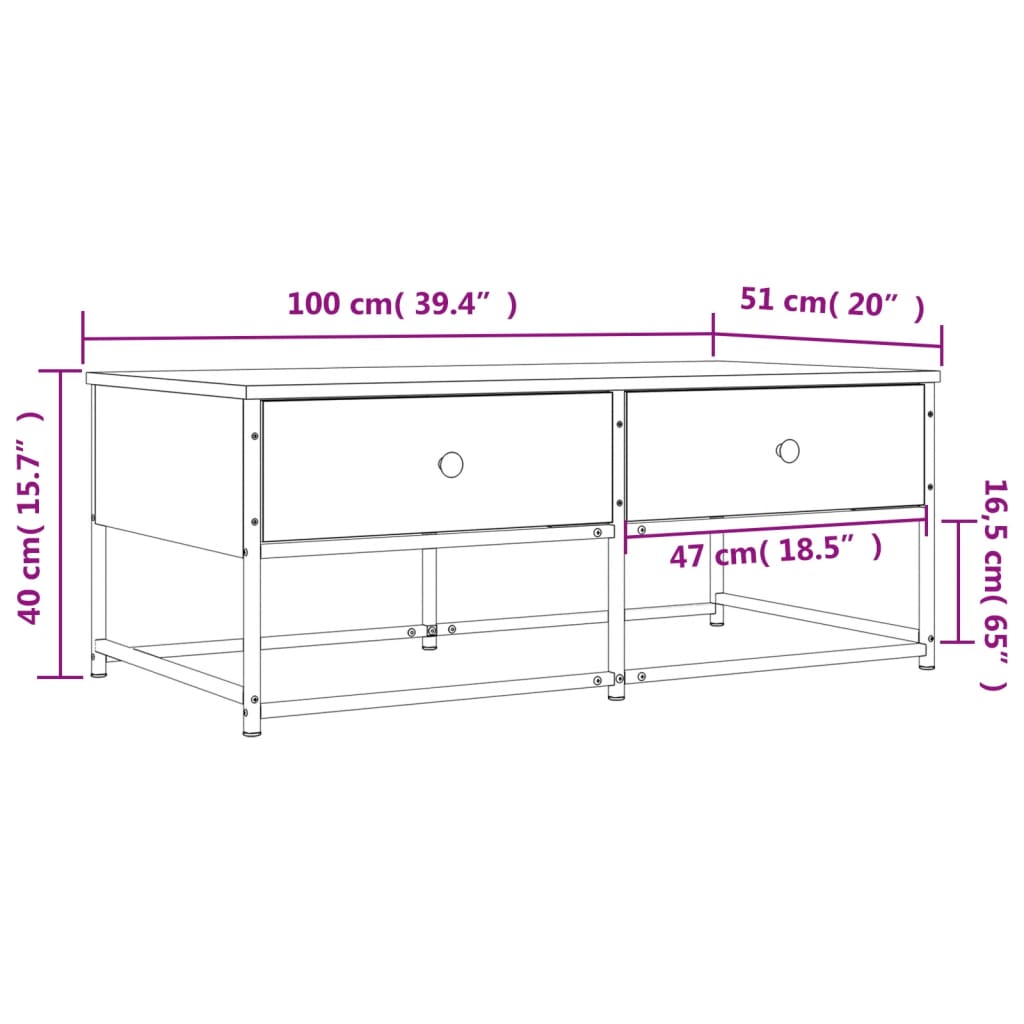 vidaXL Konferenčný stolík dub sonoma 100x51x40 cm kompozitné drevo