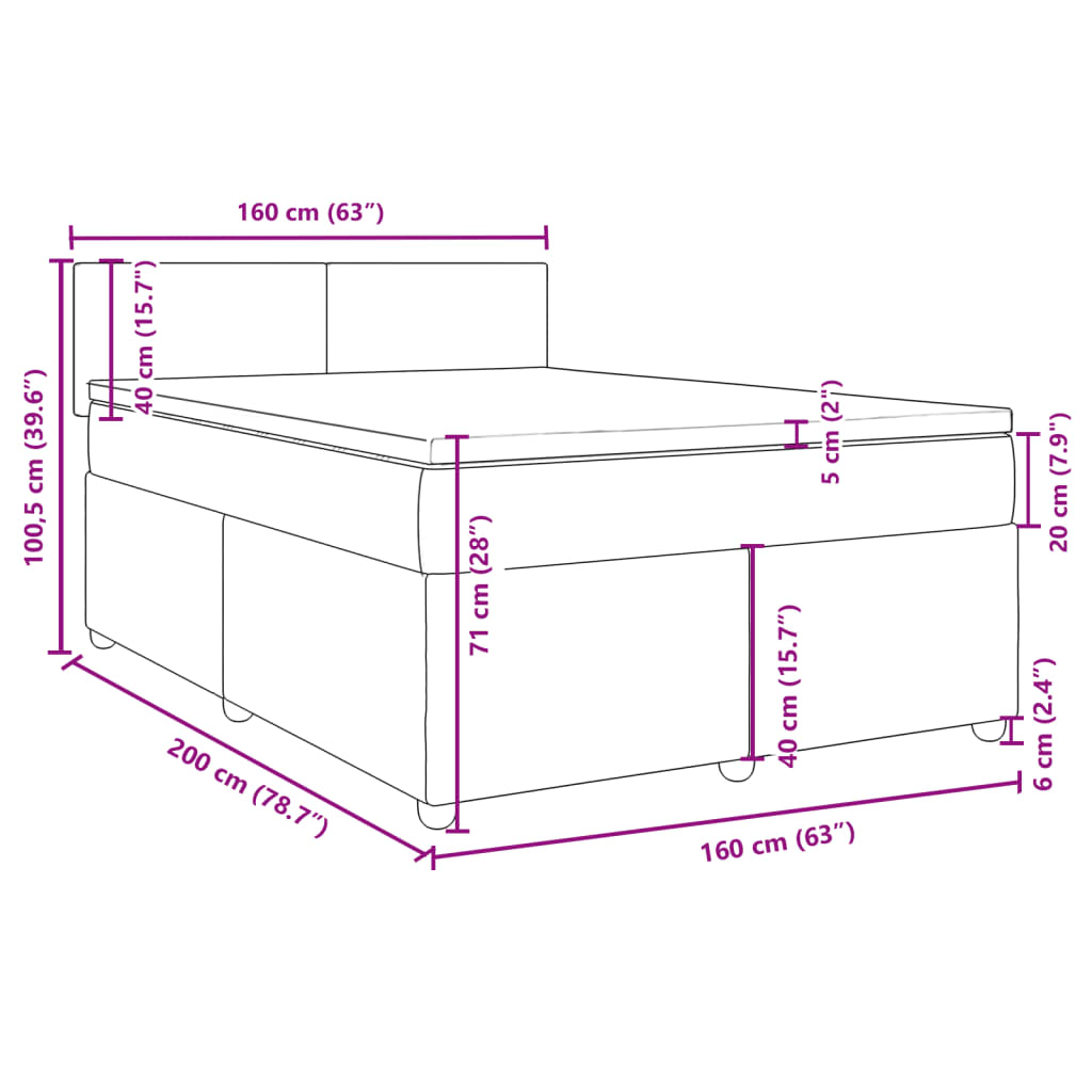 vidaXL Posteľný rám boxspring s matracom krémový 160x200 cm látka