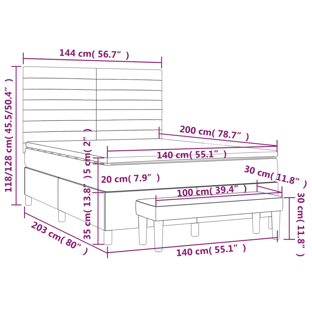 vidaXL Posteľný rám boxsping s matracom ružový 140x200 cm zamat