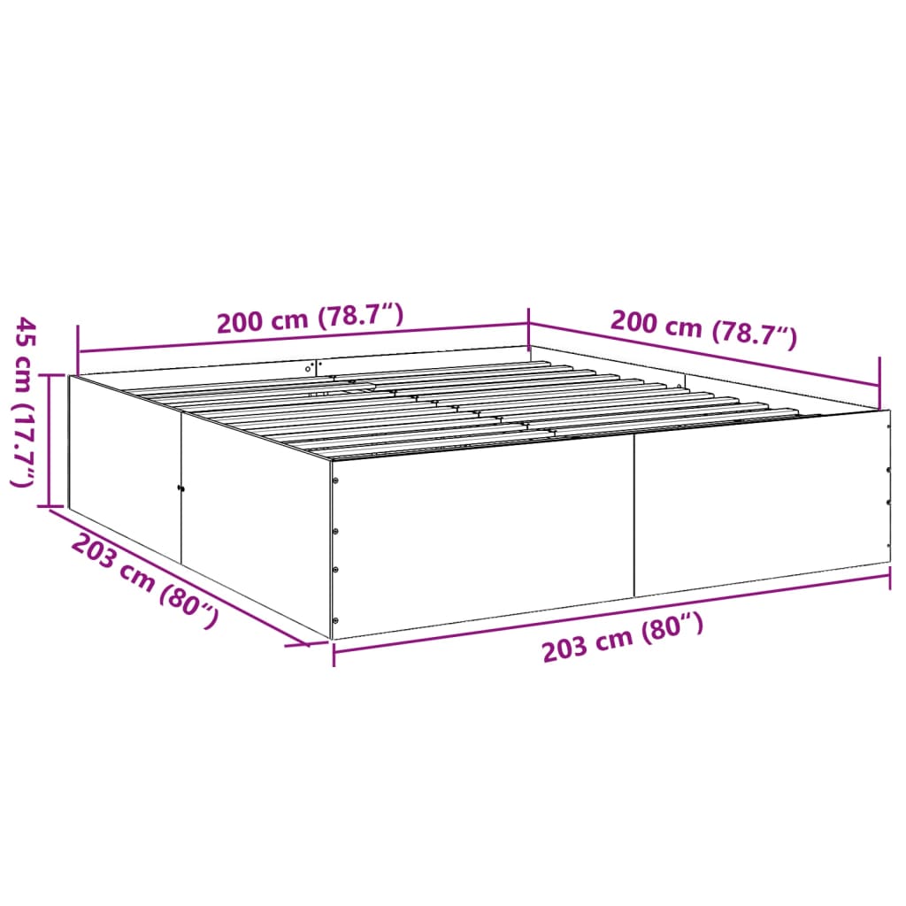 vidaXL Posteľný rám dub sonoma 200x200 cm kompozitné drevo