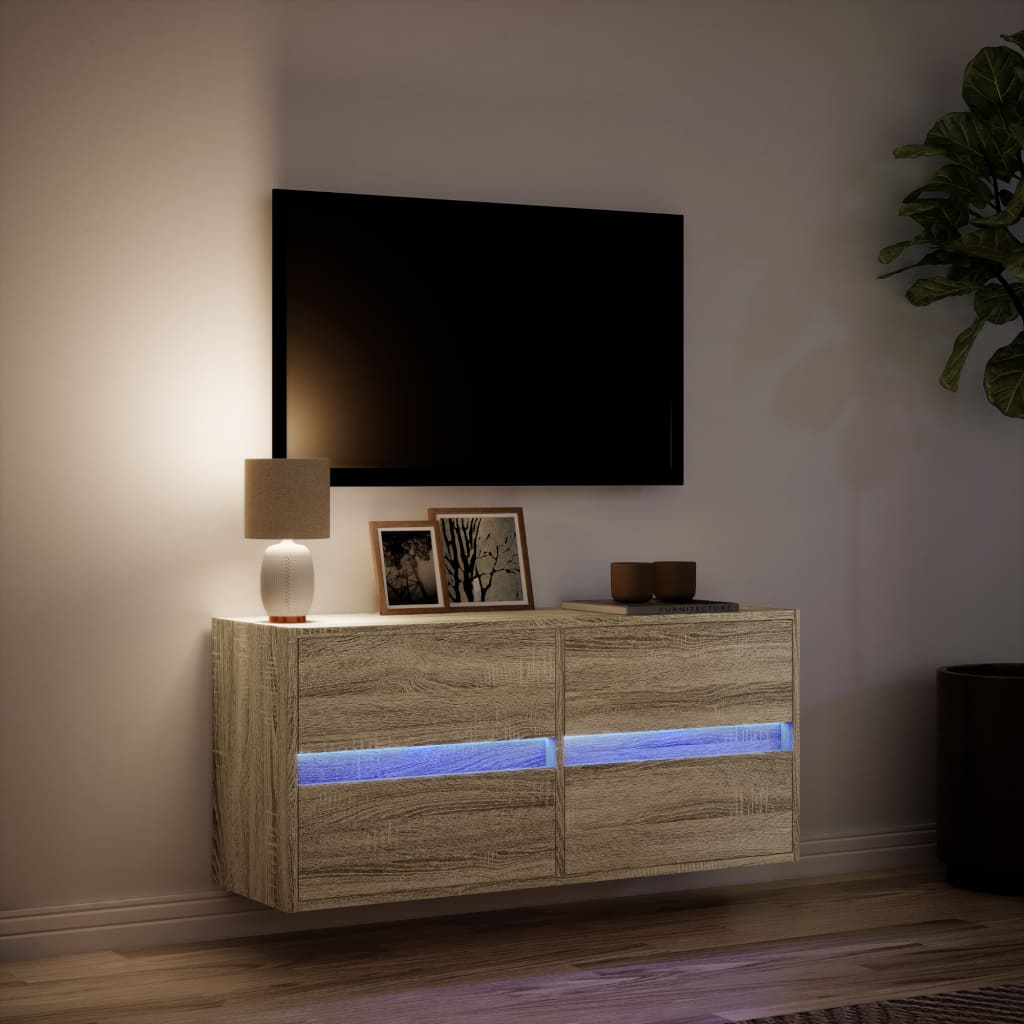 vidaXL TV nástenná skrinka s LED svetlami dub sonoma 100x31x45 cm