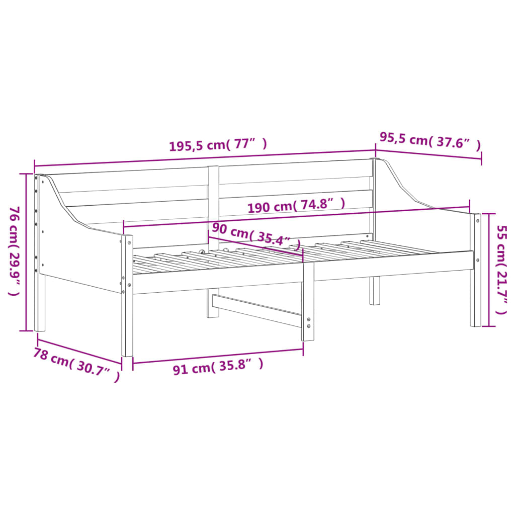 vidaXL Denná posteľ s matracom biela 90x190 cm masívna borovica