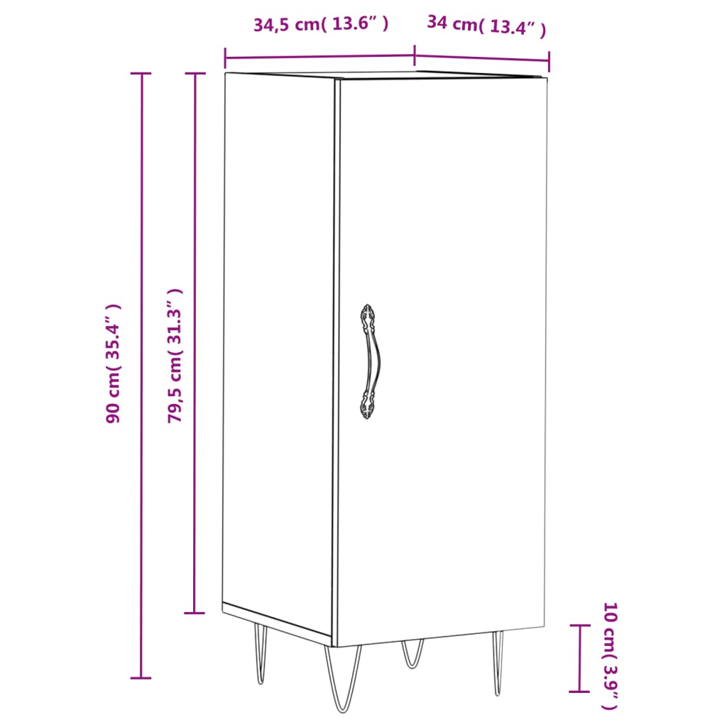 vidaXL Komoda biela 34,5x34x90 cm spracované drevo