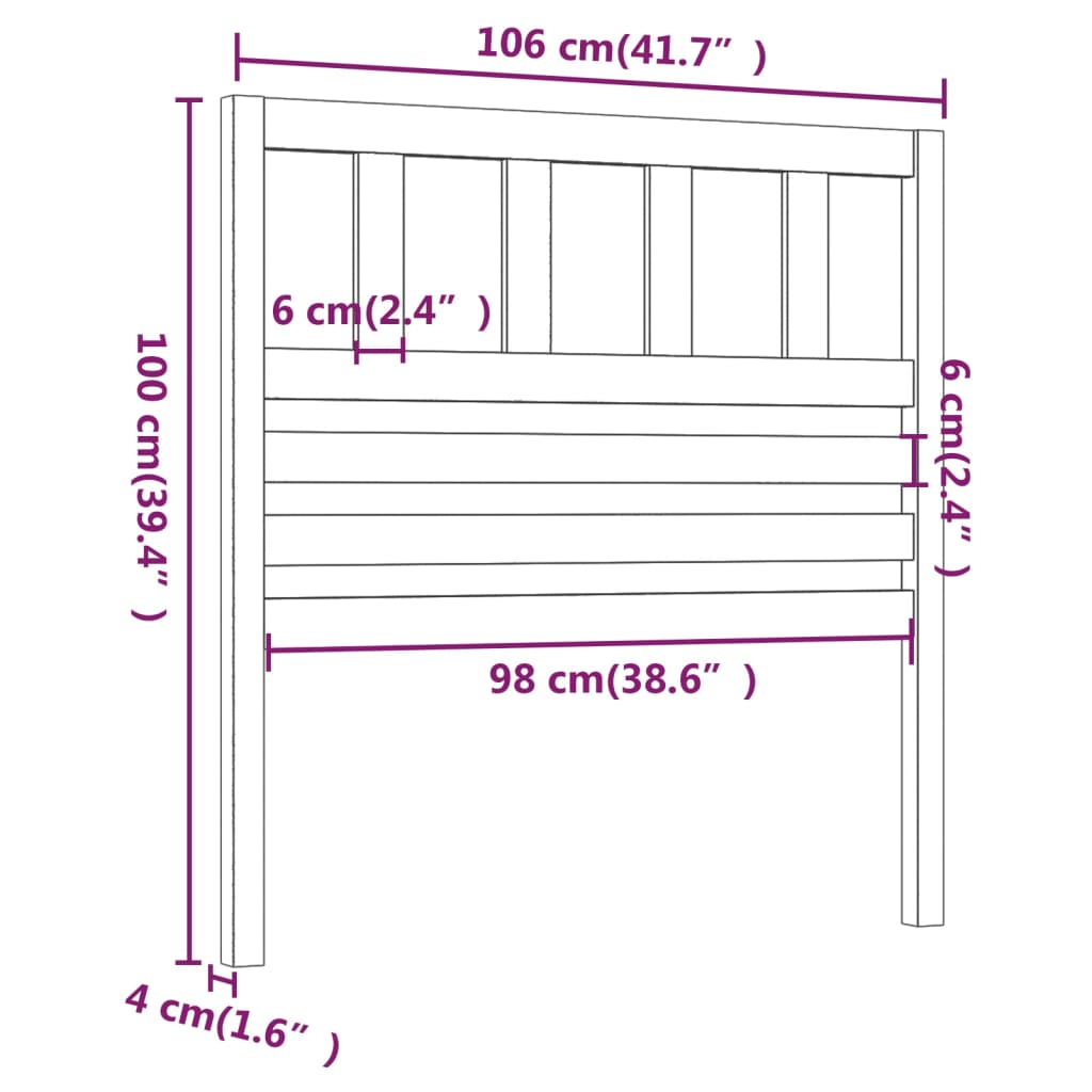 vidaXL Čelo postele sivé 106x4x100 cm masívna borovica