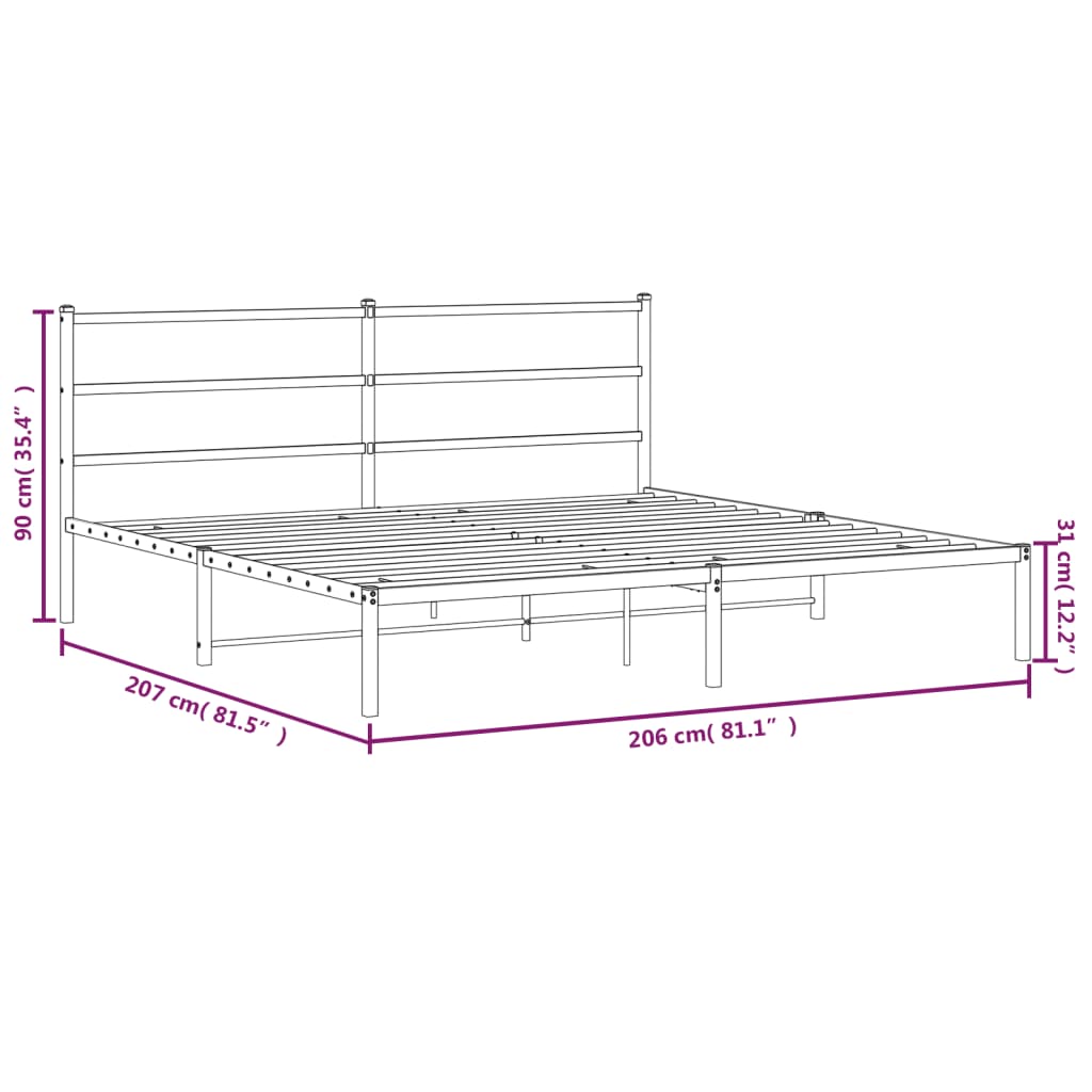 vidaXL Kovový rám postele s čelom čierny 200x200 cm