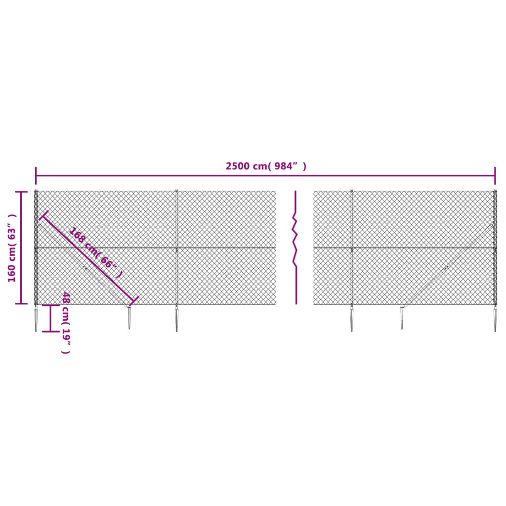 vidaXL Drôtený plot s kotviacimi hrotmi strieborný 1,6x25 m