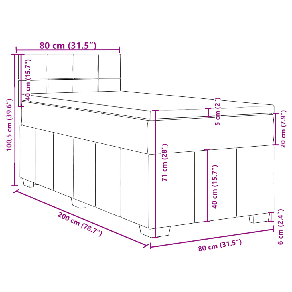 vidaXL Posteľný rám boxsping s matracom hnedý 80x200 cm látka