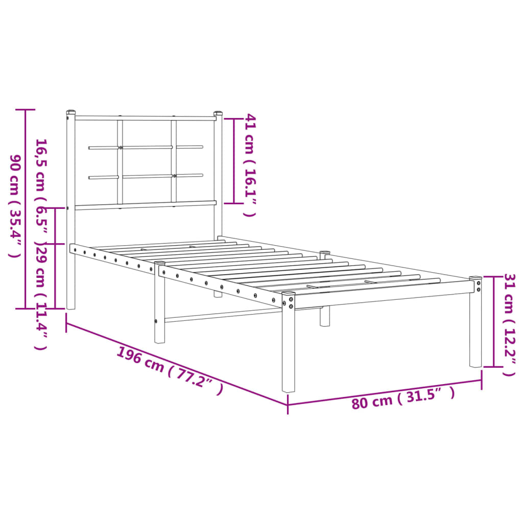 vidaXL Kovový rám postele bez matraca s čelom biely 75x190cm