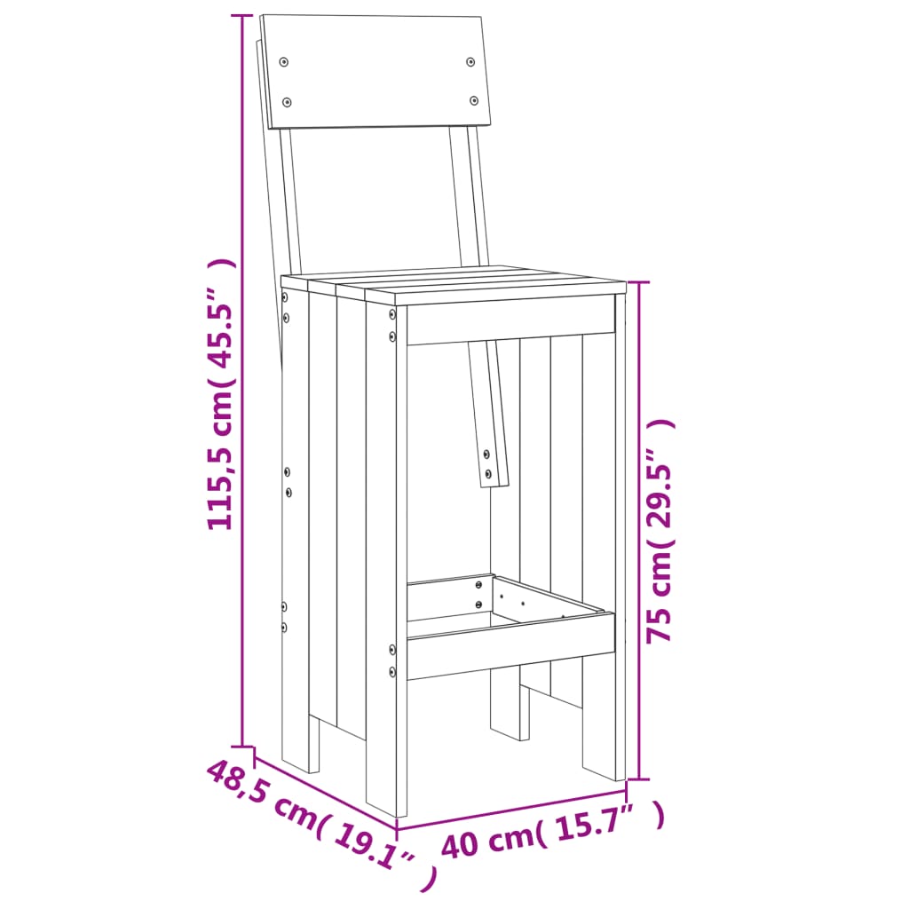 vidaXL Barové stoličky 2 ks 40x48,5x115,5 cm masívny douglas